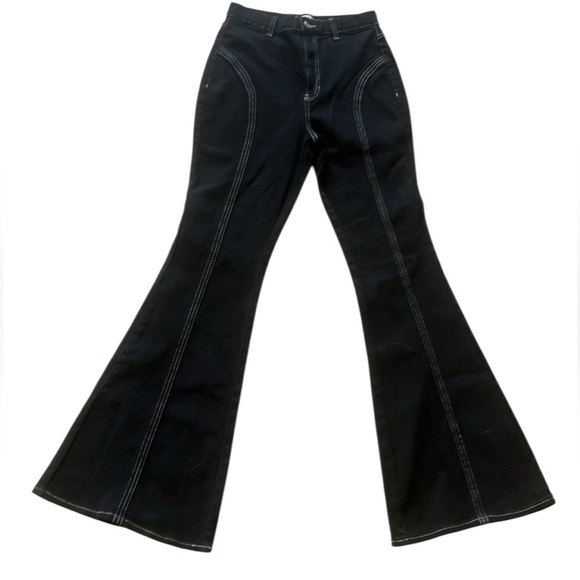 PacSun Denim - Pacsun flare NWT high-rise size 26 black with white stitching, no pockets